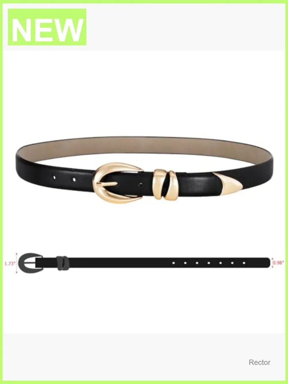 Women's Faux Leather Belt with Gold Buckle for Jeans